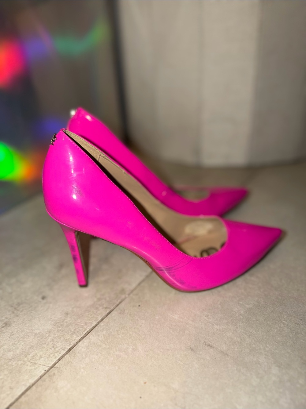 SAM EDELMAM Neon Pink Patent 4" High Heel Shoes Pointy Toe Pump US Ladies 8. - Picture 5 of 5